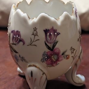 Vintage Napcoware Cracked Egg Vase Planter Ceramic Rose Floral 3 Footed